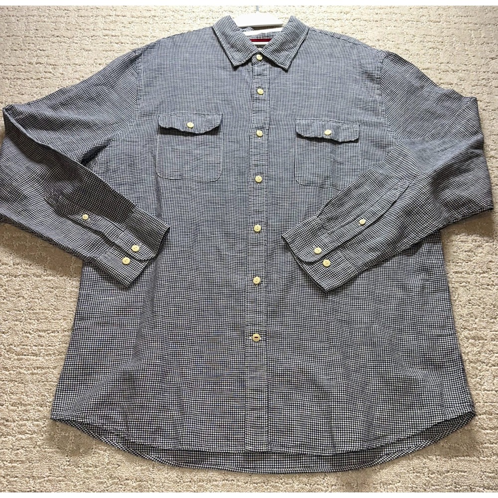 Goodthreads Button Down Shirt‎ Mens Large Blue Gingham Linen Cotton